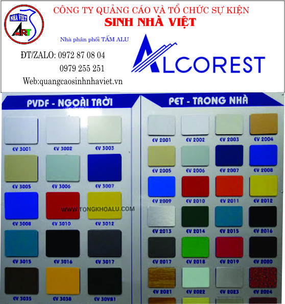 BẢNG catalogue màu Alu ALCOREST